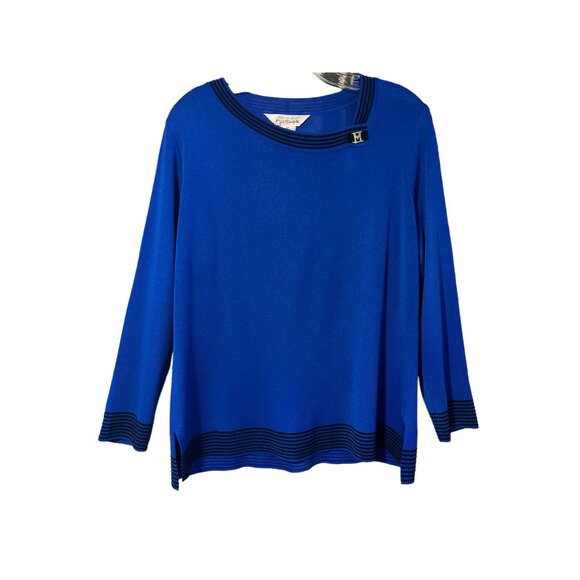 Exclusively Misook Royal Blue Long Sleeve Logo Shirt - Picture 1 of 8